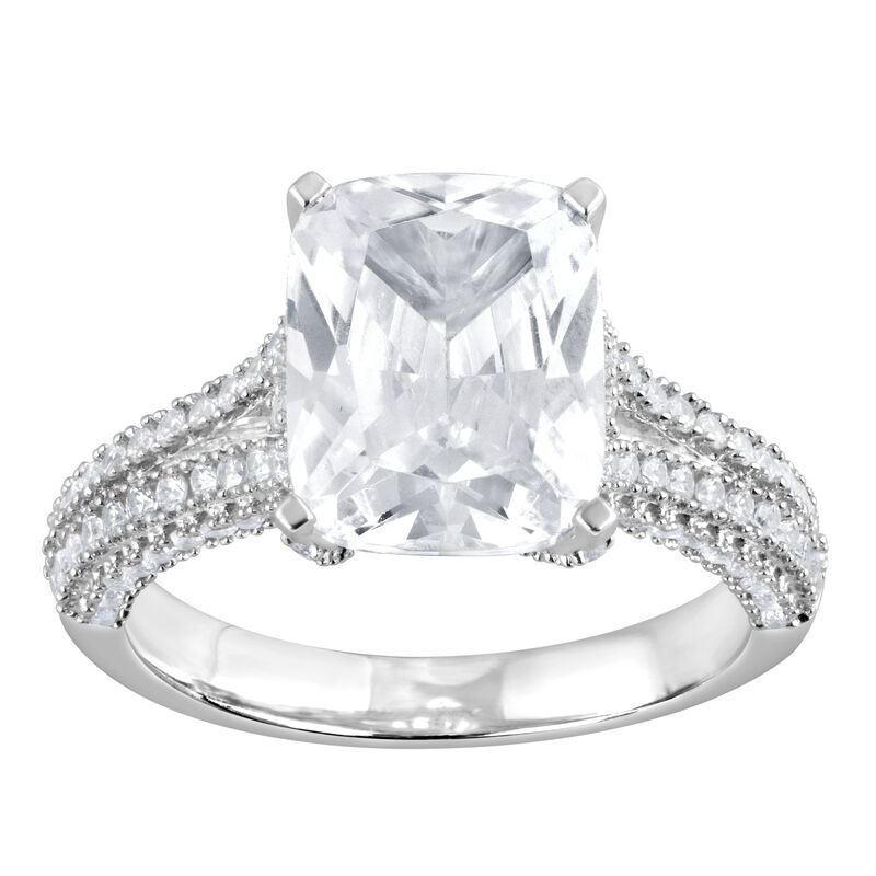 Cushion-Cut Elongated Lab Grown 4ct. Diamond Split Shank Engagement Ring in 14k White Gold image number null